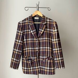 🍂 80s Vintage Yellow Purple Plaid Chic Clueless Vibe Structured & Fitted Blazer